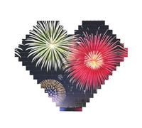 Splendid Fireworks Print Building Brick Block Puzzle - Rompecabezas de imagen en forma de corazón, rompecabezas de madera