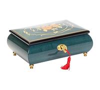 Splendid Music Box Co. Caja de música de madera con incrustaciones italianas hechas a mano con flores azul oscuro que reproduce sonata a la luz de la luna