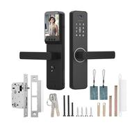 Splenssy Cerradura inteligente con cámara de gran angular de 120° y timbre inteligente, cerradura de puerta con huella digital, control remoto por aplicación, cerradura de seguridad inalámbrica para