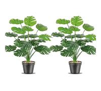 Splitphilo - Lote de 2 plantas artificiales Monstera Real Touch - Hojas verdes hawaianas - Decoración de oficina