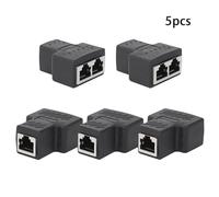 Splitter de Red 5 Piezas RJ45 1 a 2, Adaptador Tres Vías, Extensor de Cable Negro - Conexión Firme, Transmisión de Señal Sin Pérdidas, Uso Industrial Seguro