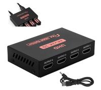 Splitter HDMI 1 Entrada 4 Salidas, Divisor HDMI 4K UHD 3D, Resolución 4K@30Hz y Full HD 1080P, Duplicador HDMI para PS3/PS4, Xbox, TV, DVD, Monitores, Proyectores, Cine en Casa y Presentaciones