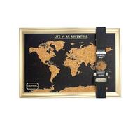 Splosh Framed World Travel Map with Pins - Black Cork Pin Board with Gold Frame Wooden World Map Wall Art Push Pin Travel Tracker for Past & Future Adventures Travel Gift for Men & Women (55 x 37 cm)