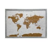 Splosh Mapa de Viaje Enmarcado - Tablero de Chinchetas de Madera Gris Mediano con 100 Chinchetas. Tablero de Corcho para Mapa de Viaje. Mapa del Mundo de Madera, Regalo de Viaje con Mapa de Corcho