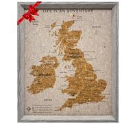 Splosh Mapa de Viaje - Tablero de Corcho con Mapa del Reino Unido para Escritorio Gris con Marco de Madera para Personalizar y Marcar Aventuras Pasadas y Futuras, Países y Ciudades con 100 Chinchetas
