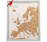 Splosh Mapa de Viaje - Tablero de Pines de Escritorio de Europa en Gris Con Marco de Madera - Corcho Con 100 Pines en 2 Colores Para Marcar Aventuras