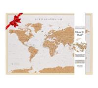 Splosh Mapa de viaje - Tablero grande de mapa del mundo en marco de madera blanco, tablero de corcho con 100 pines en 2 colores para marcar tus aventuras pasadas y futuras. Mapas del mundo enmarcados