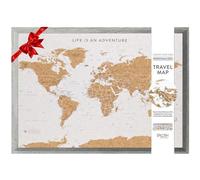 Splosh Tablero de mapa del mundo en color gris, marco de madera, tablero de corcho con 100 pines en 2 colores para marcar tus aventuras pasadas y futuras. Mapas del mundo enmarcados para pared (gris)