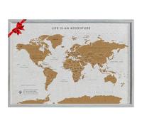 Splosh Travel Map - Tablero de pines de escritorio con mapa del mundo en marco de madera, color gris. Tablero de corcho con mapa del mundo con 100 pines en 2 colores para marcar tus aventuras pasadas