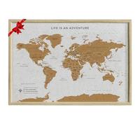 Splosh Travel Map - Tablero de pins con marco de madera blanca, mapa mundial de corcho con 100 chinchetas en 2 colores para marcar tus aventuras pasadas y futuras, mapas del mundo enmarcados para