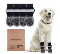 Sploziia 2 pares de calcetines antideslizantes para perros con correas ajustables para interior o al aire libre pertenecen a los zapatos para perros y patas de exterior (gris, M)