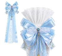 Sploziia Lazo azul para bolsas escolares, grande hecho a mano, cinta de satén para bolsas de azúcar, lazo, 60 x 20 cm, lazo de mariposa para decorar, manualidades, envoltorio de regalo