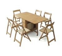 Spnvbe Juego de comedor extensible que ahorra espacio, mesa plegable con 6 sillas, 2 cajones de deslizamiento suave y 4 ruedas de bloqueo, esquinas redondeadas seguras, diseño que no se tambalea para