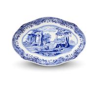 Spode Plato italiano azul para pepinillos - Bandeja de aperitivos de porcelana de 8.5 pulgadas con borde de desplazamiento y obras de arte de campo - Elegante pieza pequeña para entretenimiento y