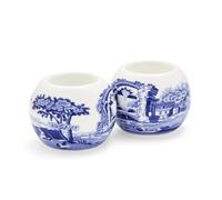 Spode Portavelas italianos azules, juego de 2 portavelas redondos, hechos de porcelana fina, portavelas de 4 pulgadas para decoración del hogar y regalo de inauguración de la casa, aptos para