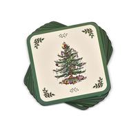 Spode Posavasos de Tapa Dura de árbol de Navidad, Juego de 6 (Verde, 4" x 4")