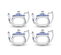 Spode Servilleteros italianos azules, juego de 4, con forma de tetera, detalles de mesa azul y blanco para decoración de comedor, servilleteros decorativos para vajilla y lugares de temporada