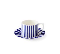 Spode Steccato Taza de té con plato, juego de 4 unidades, 290 ml, apta microondas y lavavajillas, hecha en Inglaterra