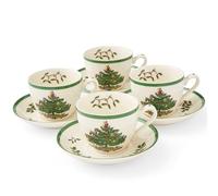 Spode Taza de té y platillo de árbol de Navidad, juego de 4 (multicolor)