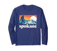 Spokane Washington Bigfoot Mountains Manga Larga, Unisex para Adultos, Azul Marino, XL