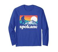 Spokane Washington Bigfoot Mountains Manga Larga, Unisex para Adultos, Azul Real, XXL