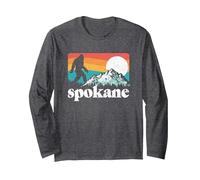 Spokane Washington Bigfoot Mountains Manga Larga, Unisex para Adultos, Jaspeado Oscuro, M