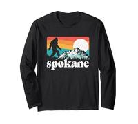 Spokane Washington Bigfoot Mountains Manga Larga, Unisex para Adultos, Negro, XL