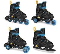 SPOKEY QUATTRO Set 4 en 1 patines en línea/patines de ruedas, triskates/patines de hielo ajustables, para niños y jóvenes, convertibles en patines en línea, tallas: 30-33, 34-37, 38-41 (negro/azul,