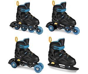 SPOKEY QUATTRO Set 4 en 1 patines en línea/patines de ruedas, triskates/patines de hielo ajustables, para niños y jóvenes, convertibles en patines en línea, tallas: 30-33, 34-37, 38-41