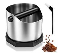 SPOKKI Recipiente para tamiz portafiltros, 750 ml, pequeño acero inoxidable, recipiente para café con barra de golpeo extraíble, accesorio Barista con cepillo de limpieza, base antideslizante que