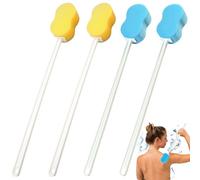 Sponge de baño de mango largo 4pcs de 8 en forma de 22 pulgadas Fuerador trasero para la ducha con esponja de ducha amarilla y azul para el agujero para colgar para la espalda, el brazo, la limpieza