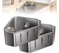 Sponge Holder for Kitchen Sink con ventosa fuerte y agujeros de drenaje, estante de cocina inoxidable para guardar esponja, jabón, tapones y cepillo (2 unidades)