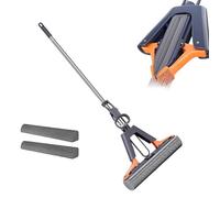 Sponge Squeeze Mop - 11.02 Inches, Sponge Mop Heavy Duty Stain Removal | Squeeze Roller Telescopic Handle Efficient Floor Cleaning Solution, Floor Cleaning Mope For Living Room, Bathroom, Dining Room