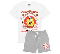 SPONGEBOB SQUAREPANTS Bob Esponja Pijama Hombre | Krusty Krab Burger Personaje Blanco Camiseta Pantalones Cortos Grises Pijamas | Merchandise, Blanco, L