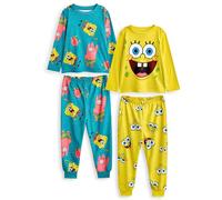 SPONGEBOB SQUAREPANTS Conjunto de Pijama para niños, Paquete de 2 | Camiseta de Manga Larga con gráfico de Personaje en Amarillo y Azul para niño y Pantalones de Pijama de Pernera Larga