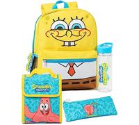 SPONGEBOB SQUAREPANTS Cuadrados Set Niños 4 Piezas | Bolsa escolar amarilla azul Patrick Lonchera Gary Estuche de lápices Logotipo Botella de agua | Regalos de mercancía de programas de televisión