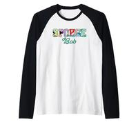 Spongebob Squarepants Logo Characters Green Outline Camiseta Manga Raglan