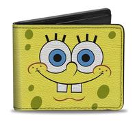 Spongebob Squarepants Men's Buckle-Down PU Bifold Wallet-Spongebob Face Close-UP Yellows, Multicolor, 4.0" x 3.5"
