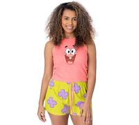 SPONGEBOB SQUAREPANTS Pantalones Cuadrados Patrick Damas Pijamas Cortos | Chaleco Rosa Acanalado con Cara de Personaje de Mujer con Pantalones Cortos elásticos de Coral Verde