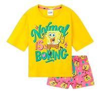 SPONGEBOB SQUAREPANTS Pijama Niña Chica Transpirable Pijama Corto Verano Divertido Ropa de Dormir Regalo para Niños (5-6 Años, Amarillo/Rosa)