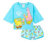 SPONGEBOB SQUAREPANTS Pijama Niña Chica Transpirable Pijama Corto Verano Divertido Ropa de Dormir Regalo para Niños (4-5 Años, Azul Cropped)