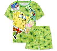 SPONGEBOB SQUAREPANTS Pijama Niño Chico Transpirable Pijama Corto Verano Divertido Ropa de Dormir Regalo para Niños (9-10 Años, Verde Tie Dye)