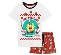 SPONGEBOB SQUAREPANTS Pijama Niño Chico Transpirable Pijama Corto Verano Divertido Ropa de Dormir Regalo para Niños (5-6 Años, Blanco/Rojo)