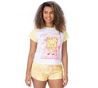 SpongeBob Squarepants Pijamas de Mujer | Damas Daydreamer Personaje Coral White Raglan Camiseta Pantalones Cortos Amarillos elásticos | Series de TV Películas Mercancía