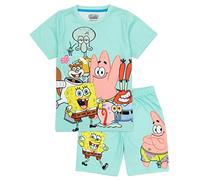SPONGEBOB SQUAREPANTS Pijamas para niños | Chicos Chicas Calamardo Patrick Mr Cangrejo Gary Personajes Camiseta Azul Pantalones Cortos Pjs Set | Mercancía de películas de programas de televisión