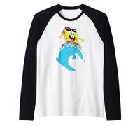Spongebob Squarepants Rides Wave On USA Stars Inner Tube Camiseta Manga Raglan