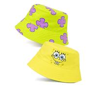 SPONGEBOB SQUAREPANTS Sombrero de Pescador para Adultos | Sombrero de Sol Reversible Amarillo para Hombres y Mujeres | Bob Esponja Multicolor y Personaje de Coral Estrella de Patricio | Diadema de