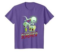 Spongebob Squarepants The Hash Slinging Slasher Spooky Camiseta, Niños, Morado Jaspeado, 8 años