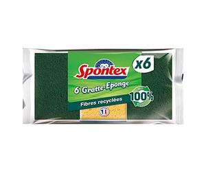 Spontex Estropajo de fibra reciclada resistente, verde, paquete de 6