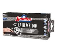 Spontex Extra Black - Guantes desechables de vinilo, sin polvo y sin látex, versátiles, en práctica caja dispensadora, talla M, paquete de 100 unidades, color negro